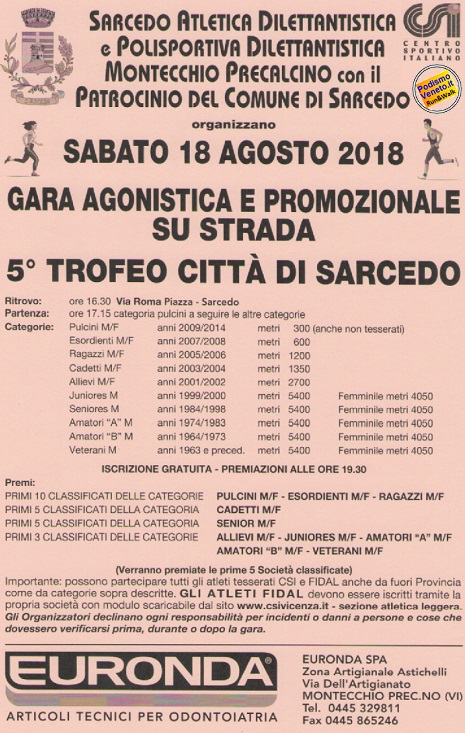 Trofeo Città di Sarcedo Podistica CSI 18 agosto